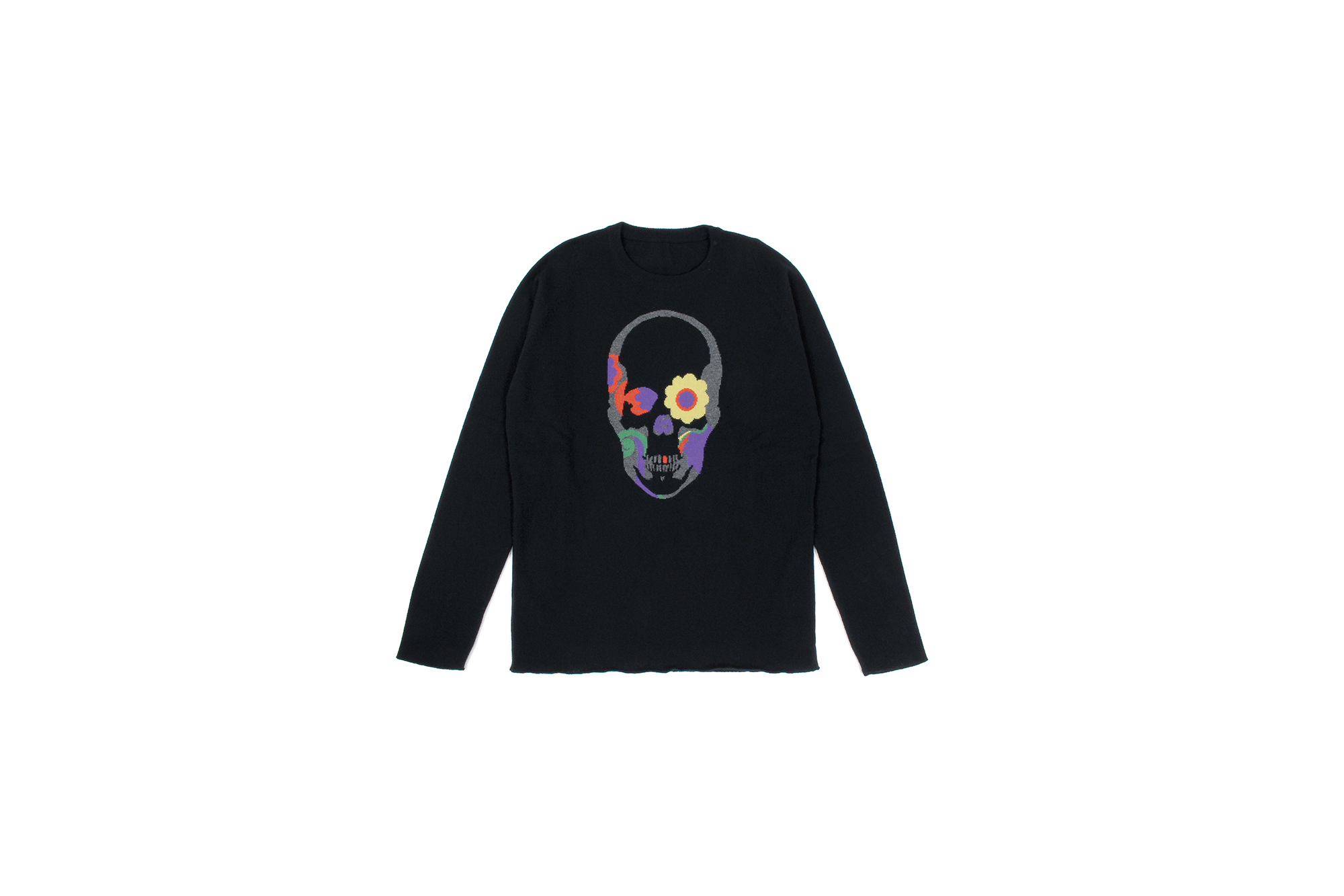 lucien pellat-finet (ルシアン ペラフィネ) Flower Skull Cashmere Sweater (フラワー バブルス スカル カシミア セーター) インターシャ カシミア スカル セーター BLACK(ブラック) made in scotland (スコットランド製) 2020 秋冬新作 【Special Model】Alto e Diritto altoediritto アルトエデリット 愛知 名古屋 カシミヤ カシミア