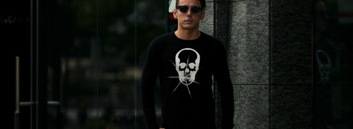 lucien pellat-finet (ルシアン ペラフィネ) Skull With Crystal Star Flash Sweater (スカル クリスタル スター フラッシュ カシミア セーター) インターシャ カシミア スカル セーター BLACK × WHITE(ブラック×ホワイト) made in scotland (スコットランド製) 2020 秋冬新作 【Special Model】【入荷しました】【フリー分発売開始】 Alto e Diritto altoediritto アルトエデリット 愛知 名古屋 カシミヤ カシミア