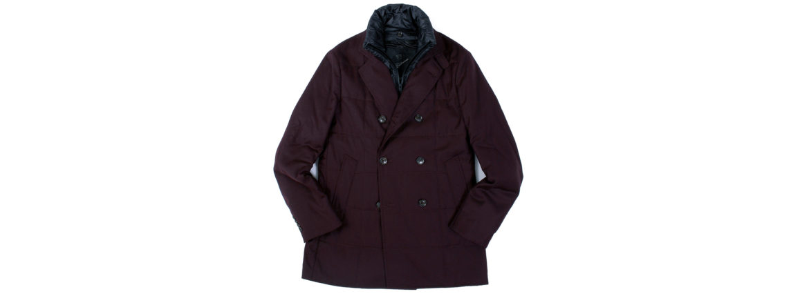 MONTECORE (モンテコーレ) P-coat (Pコート) LoroPiana (ロロピアーナ) RAIN SYSTEM レインシステム フラノウールシルク ダウン ピーコート BORDEAUX (ボルドー・20) 2020 秋冬新作  【入荷しました】【フリー分発売開始】のイメージ