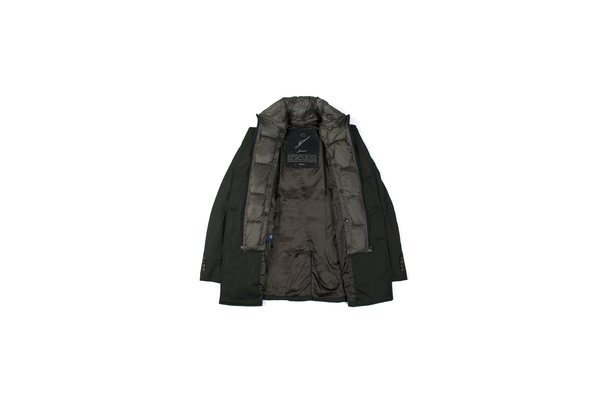 MONTECORE モンテコーレ P-coat Pコート LoroPiana ロロピアーナ RAIN SYSTEM レインシステム フラノウールシルク ダウン ピーコート OLIVE オリーブ・38 2020 秋冬新作 愛知 名古屋 Alto e Diritto アルトエデリット altoediritto