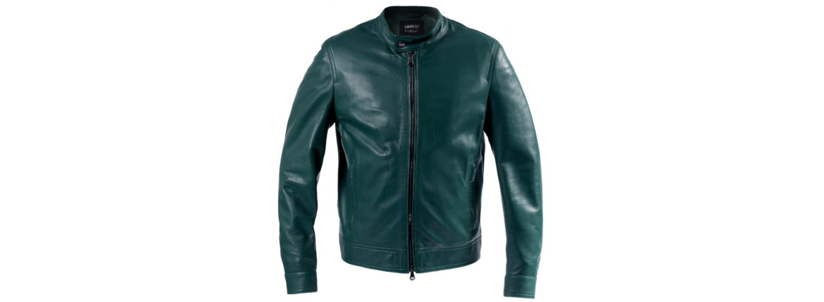 EMMETIエンメティ JURIユリ Lambskin Nappa Silk ラムナッパシルクレザー シングルライダース レザージャケット BISTORO GREEN グリーン made in italy イタリア製 2021 春夏 ご予約開始 愛知 名古屋 緑レザー Alto e Diritto アルトエデリット