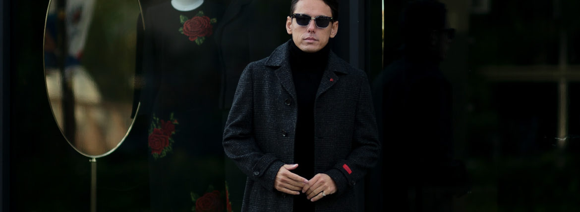 ISAIA (イザイア) CAPPOTTO (カッポット) グレンチェック フラノウール カーコート BLACK (ブラック・990) Made in italy (イタリア製) 2020 秋冬新作 愛知 名古屋 altoediritto アルトエデリット