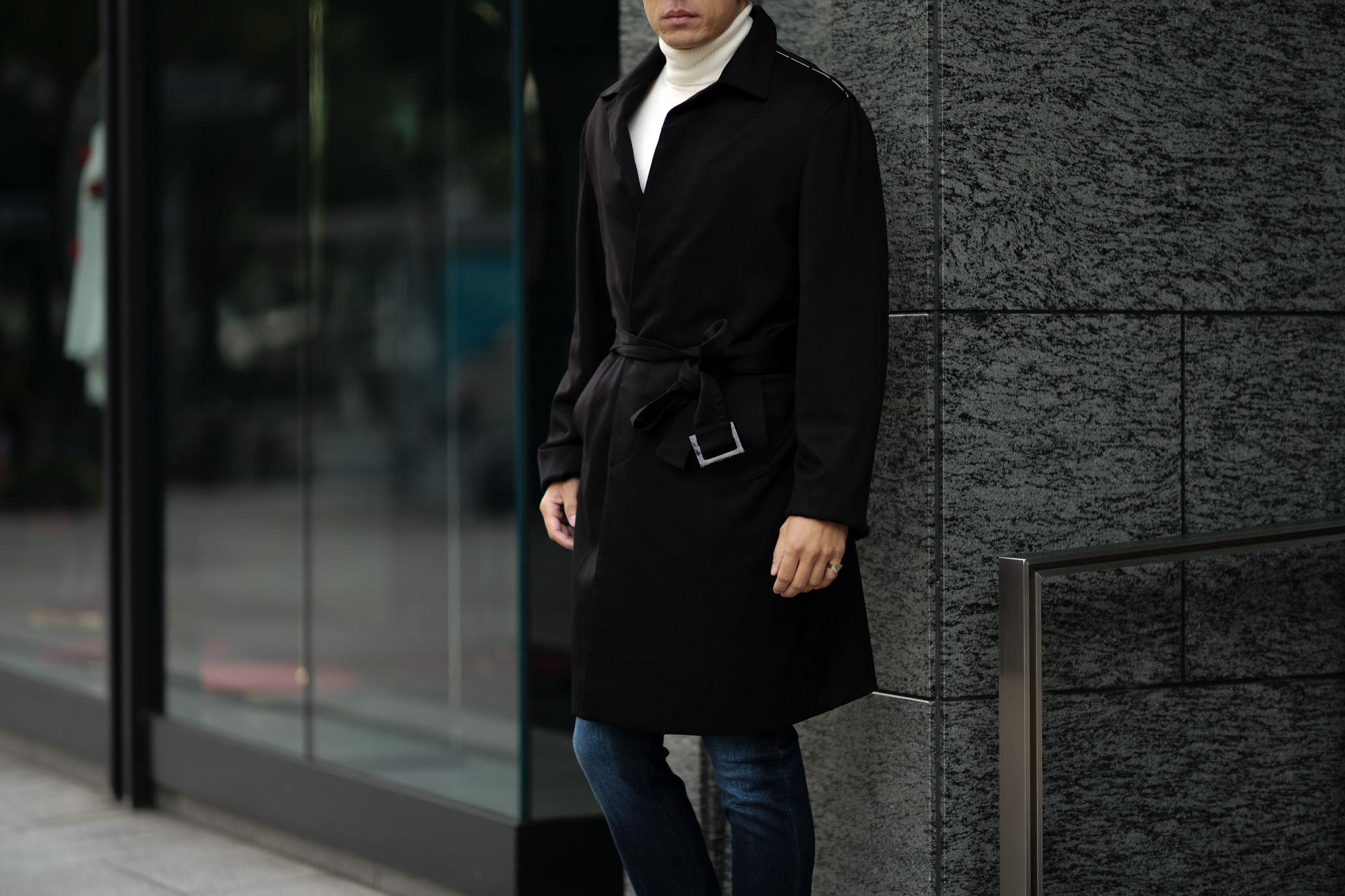 LUCA GRASSIA ルカ グラシア Belted coat ベルテッド コート カシミアフラノ カシミア バルカラー ベルテッド コート BLACK ブラック イタリア製 2020 秋冬新作 愛知 名古屋 altoediritto アルトエデリット lucagrassia カシミヤコート カシミアコート