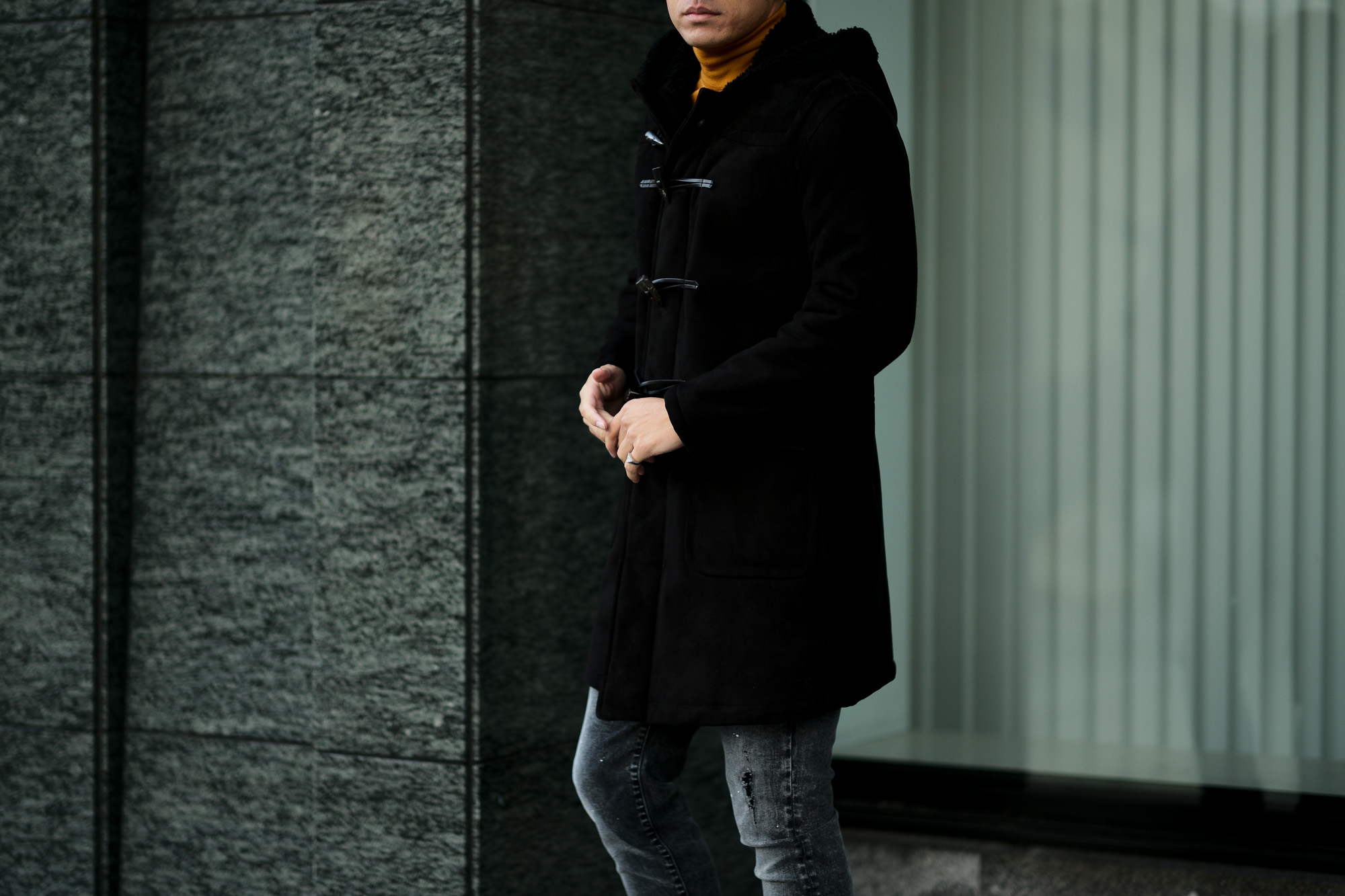 SILENCE(サイレンス) Mouton Duffle Coat D.F.MERINO SPAGNOLO (ミディアムヘアームートン) ムートン ダッフルコート NERO (ブラック) Made in italy (イタリア製) 2020 秋冬 愛知 名古屋 Alto e Diritto アルトエデリット