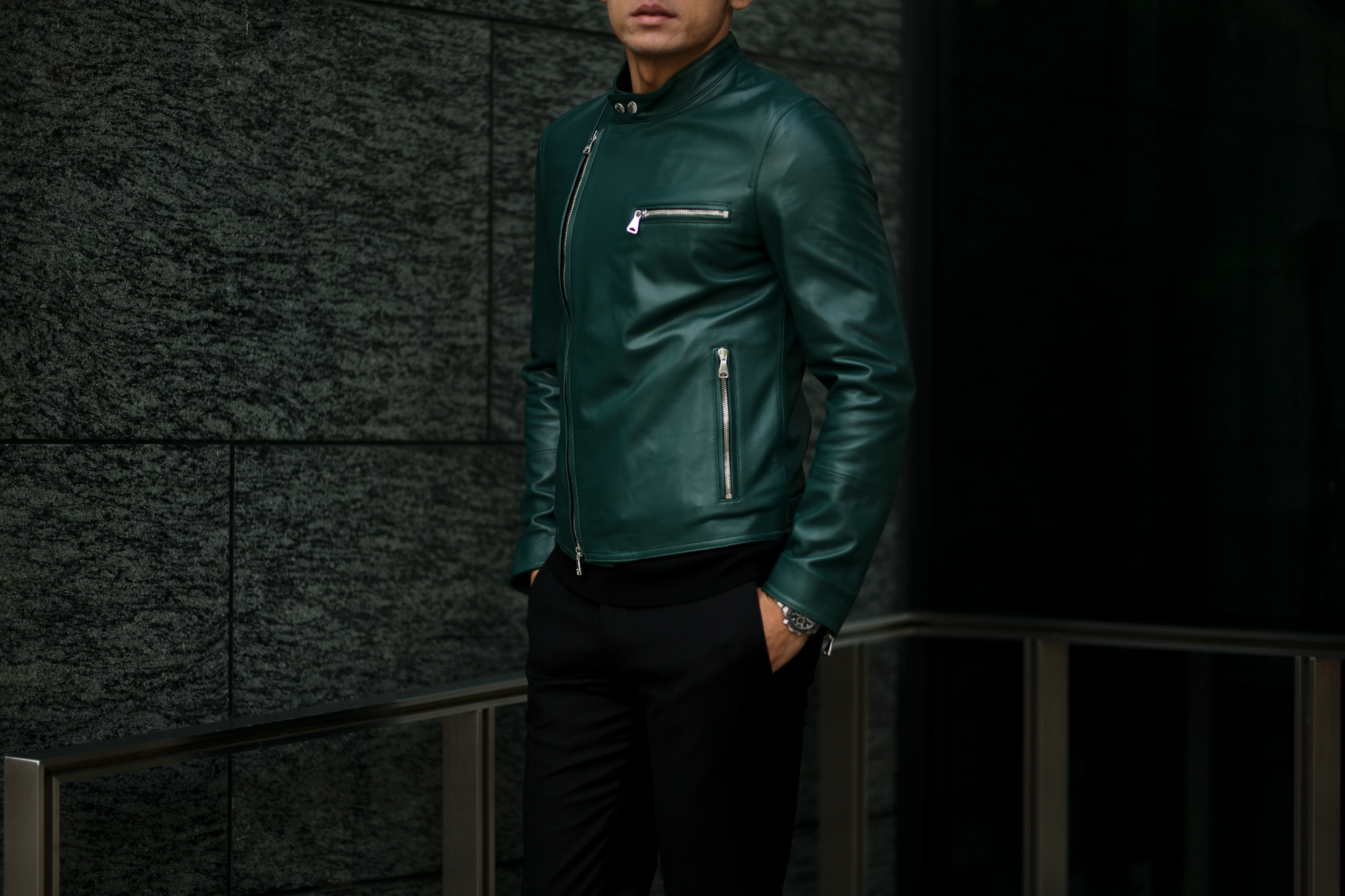 EMMETIエンメティ JOSEPH ジョセフ Lambskin Nappa Leather ラムナッパ レザー ダブルライダース BISTRO GARDEN グリーン イタリア製 2020 秋冬 【入荷しました】愛知 名古屋 altoediritto アルトエデリット レザージャケット ライダー