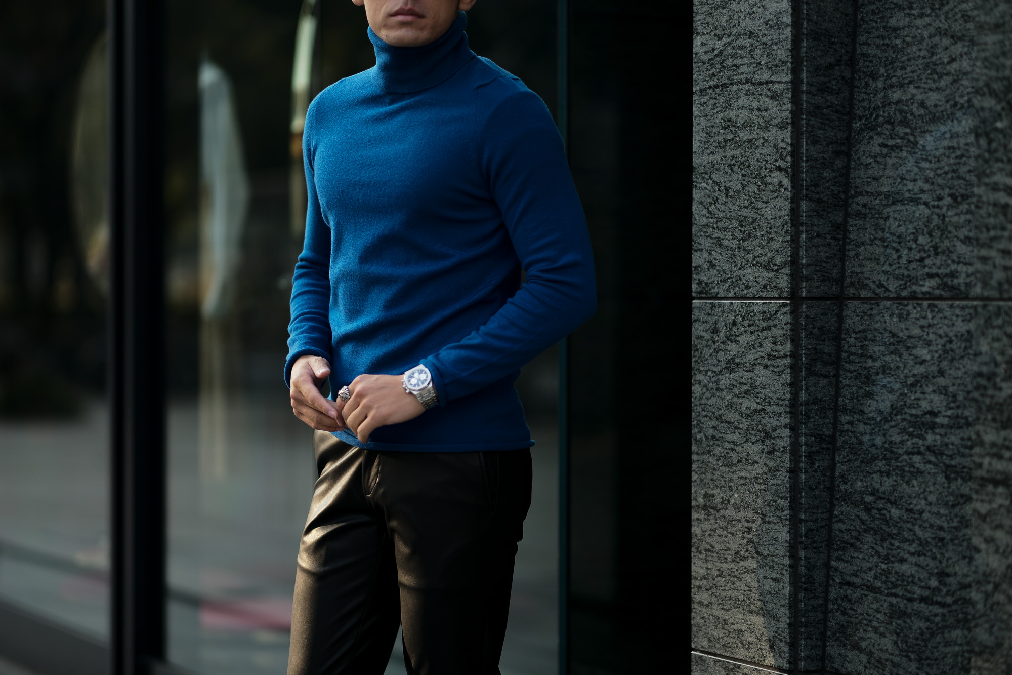 lucien pellat-fine (ルシアン ペラフィネ) Cashmere Roll Neck Sweater カシミア タートルネック セーターPETREL (ブルー) made in scotland (スコットランド製) 2020 秋冬新作  【Alto e Diritto 別注 // 無地】【入荷しました】【フリー分発売開始】愛知 名古屋 Alto e Diritto altoediritto アルトエデリット