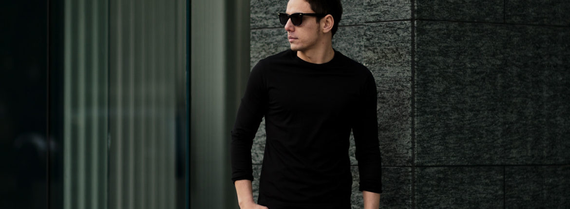 FEDELI (フェデリ) Long Sleeve Crew Neck T-shirt (ロングスリーブ Tシャツ) ギザコットン ロングスリーブ Tシャツ BLACK (ブラック・36) made in italy (イタリア製) 2021 春夏 【ご予約受付中】愛知 名古屋 Alto e Diritto altoediritto アルトエデリット ロンT ロングTシャツ