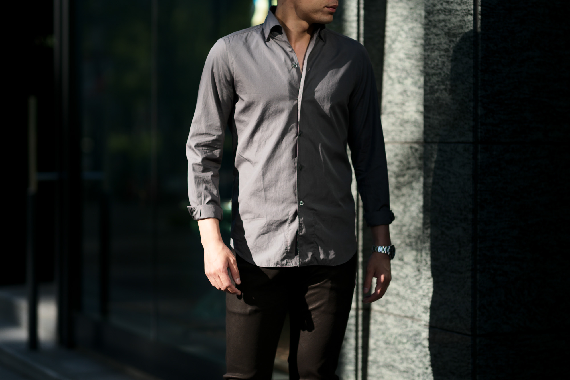 Finamore (フィナモレ) SEUL ITALIAN COLOR COTTON POPLIN SHIRTS コットンポプリン ワンピースカラー シャツ GRAY (グレー・42) made in italy (イタリア製) 2021 春夏  愛知 名古屋 altoediritto アルトエデリット