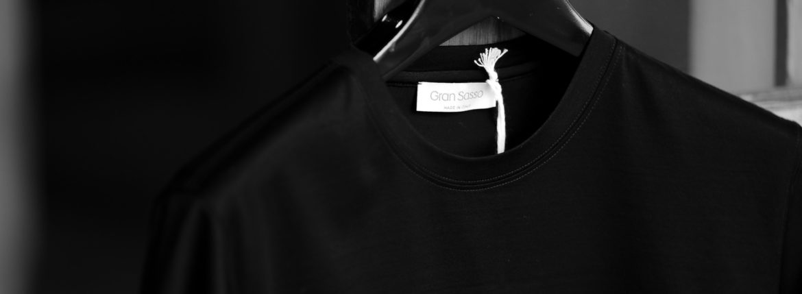 Gran Sasso (グランサッソ) Crew Neck T-shirt (クルーネック Tシャツ) Mercerised Cotton マーセライズドコットン Tシャツ BLACK (ブラック・099)　made in italy (イタリア製) 2021春夏新作 gransasso 愛知　名古屋 Alto e Diritto altoediritto アルトエデリット TEE