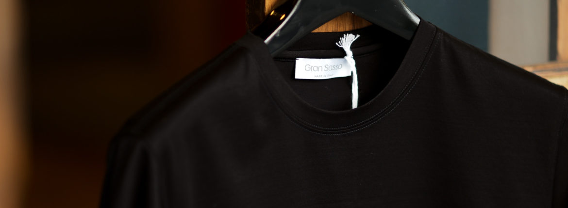 Gran Sasso (グランサッソ) Crew Neck T-shirt (クルーネック Tシャツ) Mercerised Cotton マーセライズドコットン Tシャツ BLACK (ブラック・099)　made in italy (イタリア製) 2021春夏新作 gransasso 愛知　名古屋 Alto e Diritto altoediritto アルトエデリット TEE