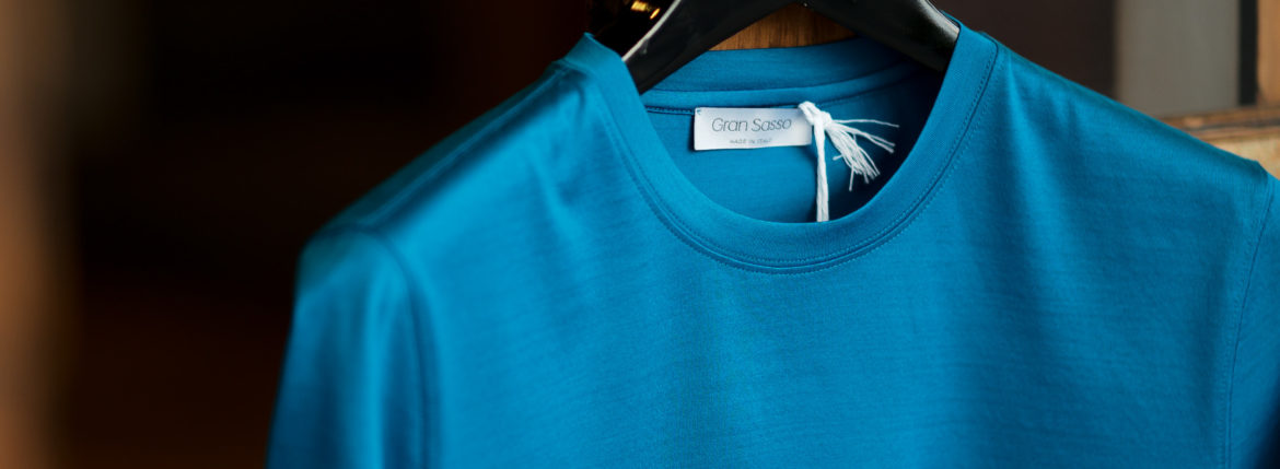 Gran Sasso (グランサッソ) Crew Neck T-shirt (クルーネック Tシャツ) Mercerised Cotton マーセライズドコットン Tシャツ TURQUOISE (ターコイズ・546)　made in italy (イタリア製) 2021春夏新作 gransasso 愛知　名古屋 Alto e Diritto altoediritto アルトエデリット TEE