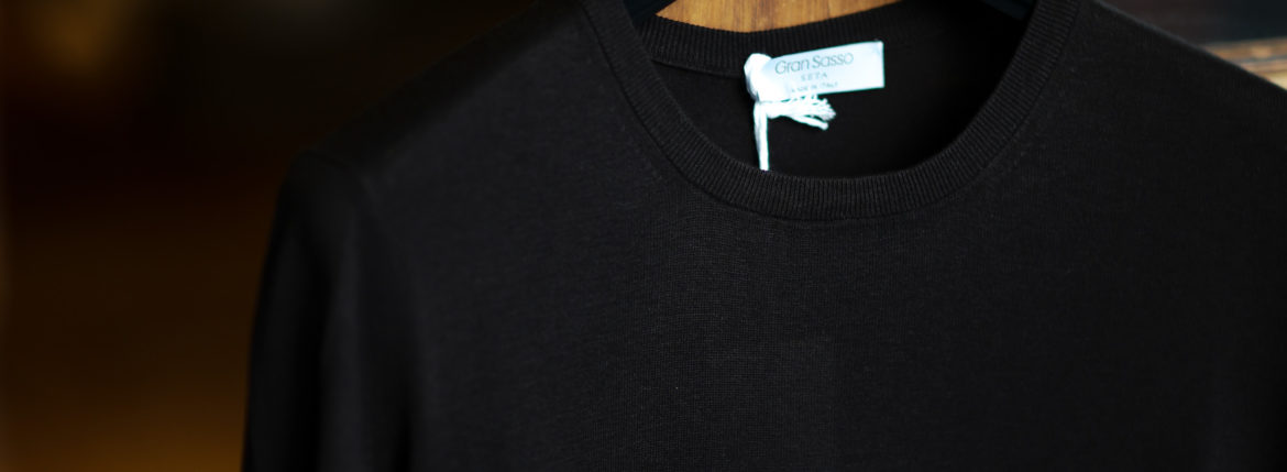 Gran Sasso (グランサッソ) Silk Knit T-shirt (シルクニット Tシャツ) SETA (シルク 100%) ショートスリーブ シルク ニット Tシャツ BLACK (ブラック・099) made in italy (イタリア製) 2021 春夏新作 愛知 名古屋 Alto e Diritto altoediritto アルトエデリット