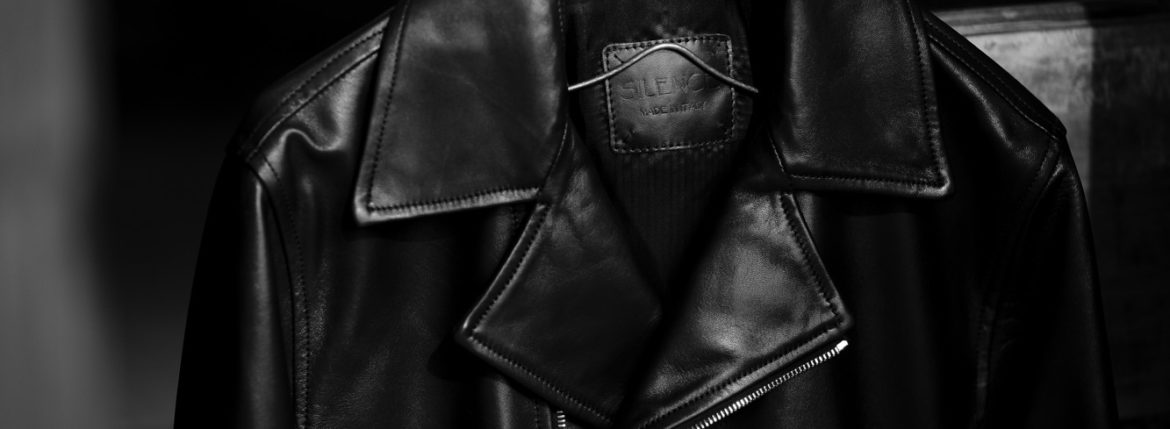 SILENCE (サイレンス) Double Riders Jacket (ダブル ライダース ジャケット) Goatskin Leather (ゴートスキンレザー) GOLD ZIP (ゴールドジップ) レザー ライダース ジャケット NERO GOLD ZIP (ブラックゴールドジップ) Made in italy