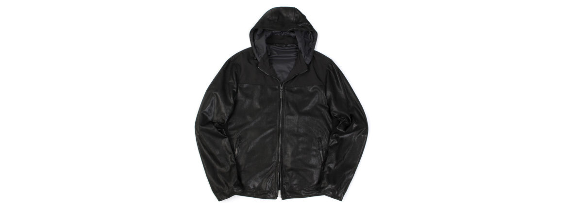 ALTACRUNA (アルタクルーナ) Hound's Tooth Leather Hoodie Jacket (ハウンドトゥース レザー フーディー ジャケット) Lamb Leather ラムレザー × ナイロン フーディー ジャケット NERO (ブラック・0010) Made in italy (イタリア製)2021 春夏 愛知 名古屋 Alto e Diritto altoediritto アルトエデリット レザージャケット　ライダースフーディー