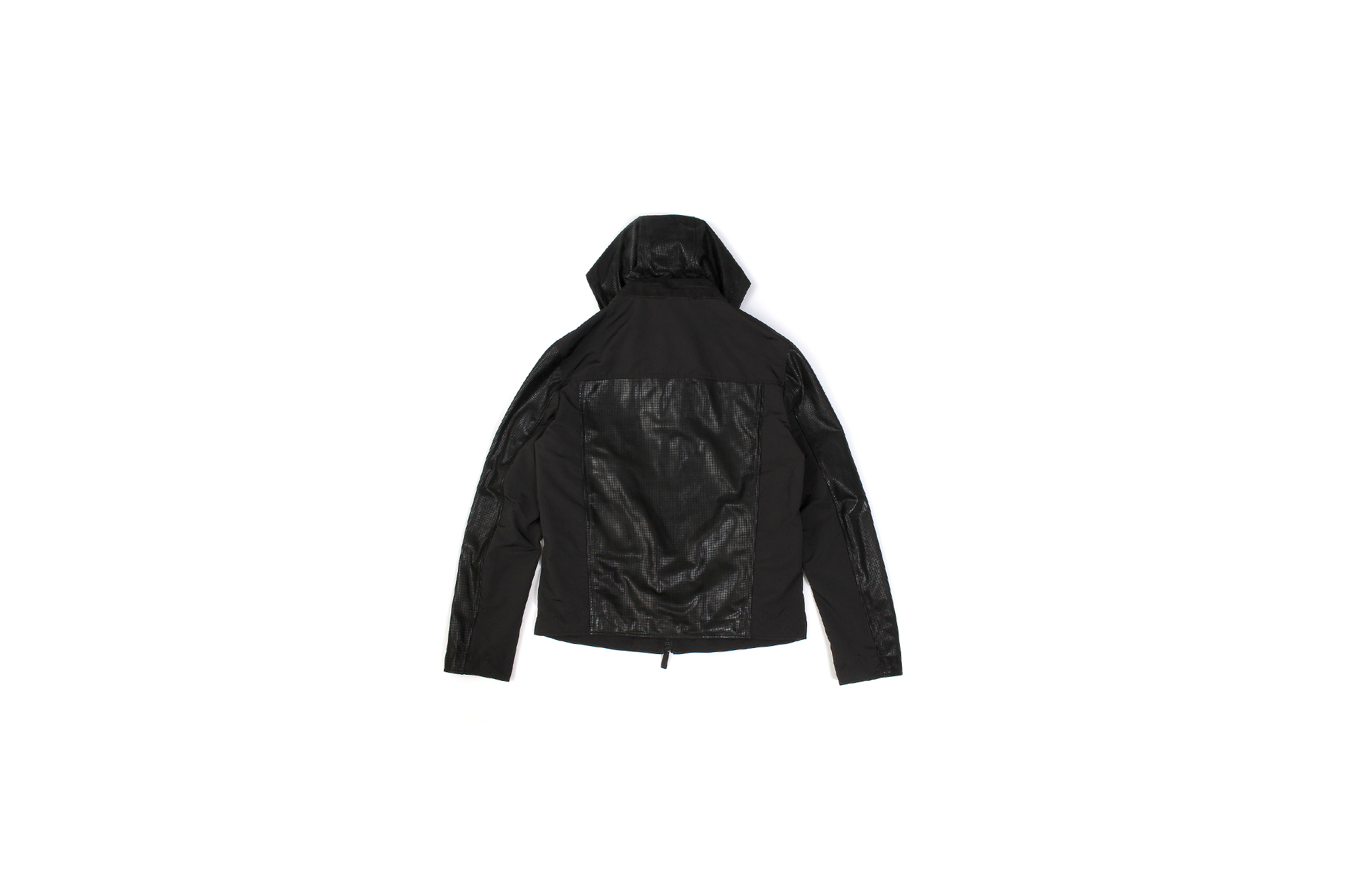 ALTACRUNA (アルタクルーナ) Hound's Tooth Leather Hoodie Jacket (ハウンドトゥース レザー フーディー ジャケット) Lamb Leather ラムレザー × ナイロン フーディー ジャケット NERO (ブラック・0010) Made in italy (イタリア製)2021 春夏 愛知 名古屋 Alto e Diritto altoediritto アルトエデリット レザージャケット　ライダースフーディー