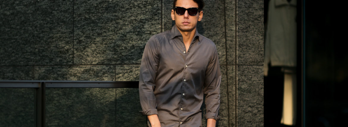 Finamore (フィナモレ) SEUL ITALIAN COLOR COTTON POPLIN SHIRTS コットンポプリン ワンピースカラー シャツ GRAY (グレー・42) made in italy (イタリア製) 2021 春夏 愛知 名古屋 altoediritto アルトエデリット