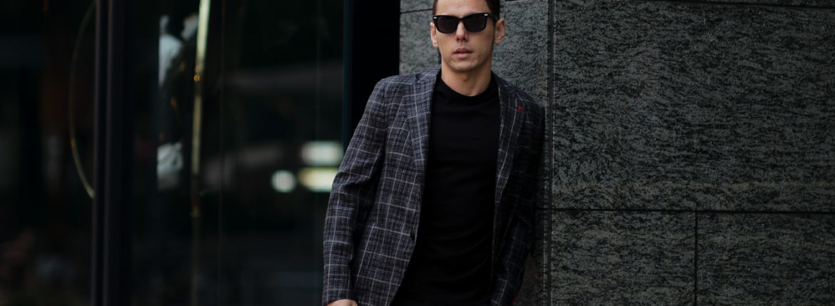 ISAIA (イザイア) POMPEI (ポンペイ) ウールシルクリネン グレンチェック サマー ジャケット BLACK (ブラック・990) Made in italy (イタリア製) 2021 春夏新作 愛知 名古屋 Alto e Diritto altoediritto アルトエデリット