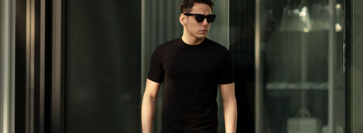 Cruciani (クルチアーニ) Cotton Stretch Crew Neck T-shirt (コットン ストレッチ クルーネック Tシャツ) クルーネック Tシャツ BLACK (ブラック・2000) made in italy (イタリア製) 2021 春夏新作 愛知 名古屋 Alto e Diritto altoediritto アルトエデリット Tシャツ　ニットTシャツ