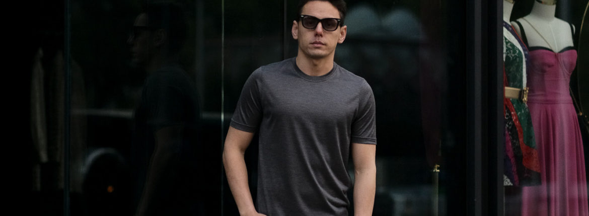 Gran Sasso (グランサッソ) Silk T-shirt (シルク Tシャツ) SETA (シルク 100%) ショートスリーブ シルク Tシャツ GREY (グレー・264) made in italy (イタリア製) 2021 春夏新作 愛知 名古屋 Alto e Diritto altoediritto アルトエデリット