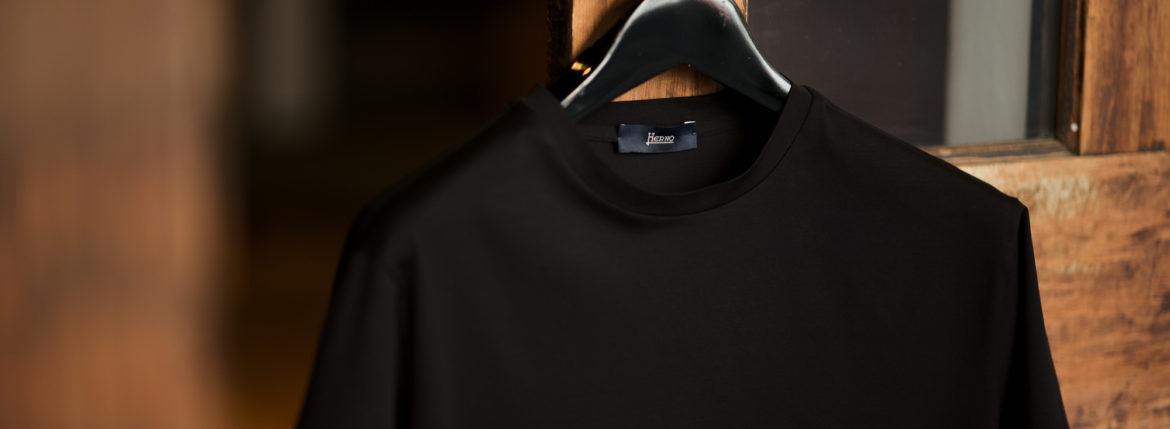 HERNO (ヘルノ) Cotton Stretch Crew Neck T-shirt (コットン ストレッチ クルーネック Tシャツ) クルーネック Tシャツ BLACK (ブラック・9300) 2021 春夏新作 Alto e Diritto altoediritto アルトエデリット Tee