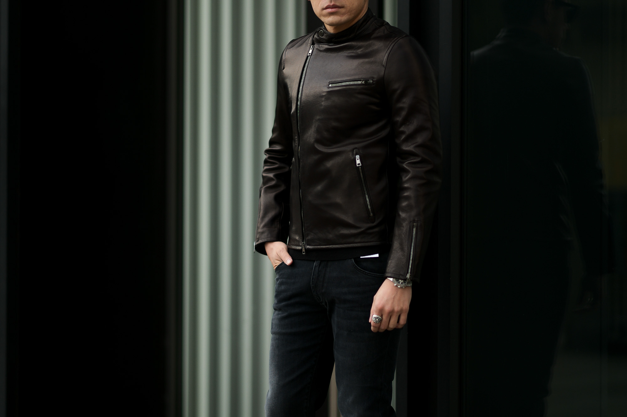 MOLEC (モレック) Semi Double Leather Jacket (セミダブル レザージャケット) PLONGE Lambskin プロンジェラムレザー セミダブル ライダース ジャケット NERO (ブラック) Made in italy (イタリア製) 2021 【ご予約受付中】愛知 名古屋 Alto e Diritto altoediritto アルトエデリット ダブルライダース レザージャケット