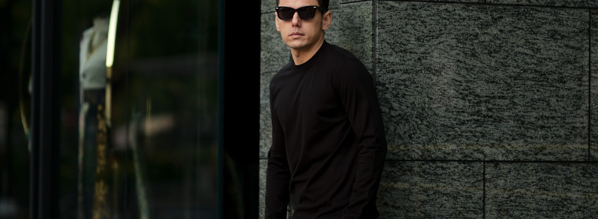 FEDELI (フェデリ) Long Sleeve Crew Neck T-shirt (ロングスリーブ Tシャツ) ギザコットン ロングスリーブ Tシャツ BLACK (ブラック・36)　made in italy (イタリア製)　2021春夏新作 愛知 名古屋 Alto e Diritto altoediritto アルトエデリット ロンT