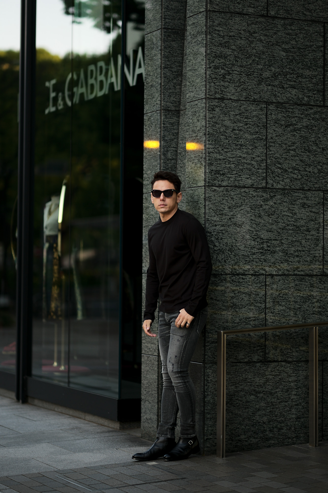 FEDELI (フェデリ) Long Sleeve Crew Neck T-shirt (ロングスリーブ Tシャツ) ギザコットン ロングスリーブ Tシャツ BLACK (ブラック・36)　made in italy (イタリア製)　2021春夏新作 愛知 名古屋 Alto e Diritto altoediritto アルトエデリット ロンT