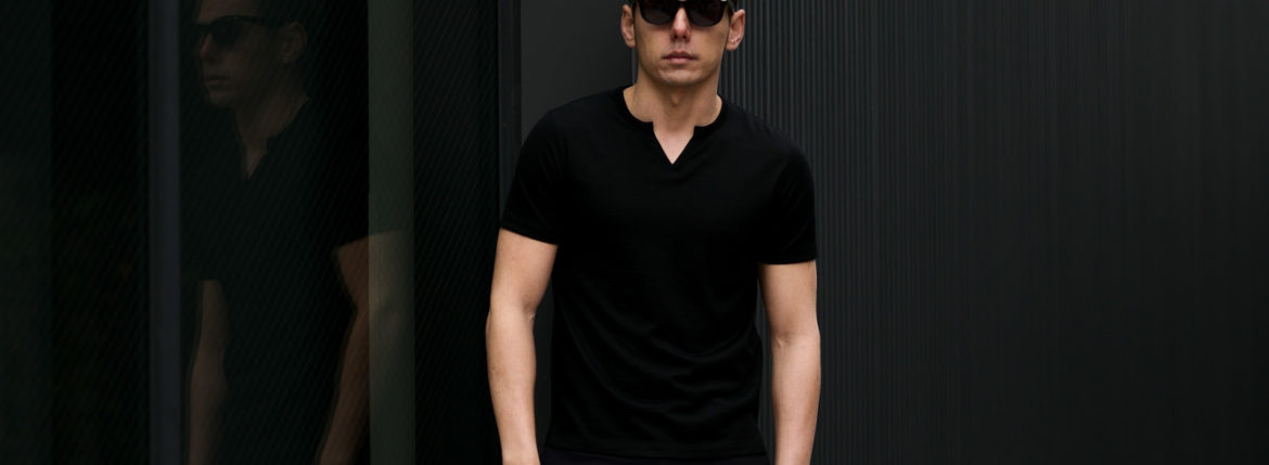 nomiamo (ノミアモ) Key Neck T-shirt 60/1 Super 100’s Wool ウォッシャブルウール キーネックTシャツ BLACK (ブラック) 2021 春夏 【Alto e Diritto別注】【Special限定モデル】愛知 名古屋 Altoediritto アルトエデリット カットソー 半袖Tシャツ