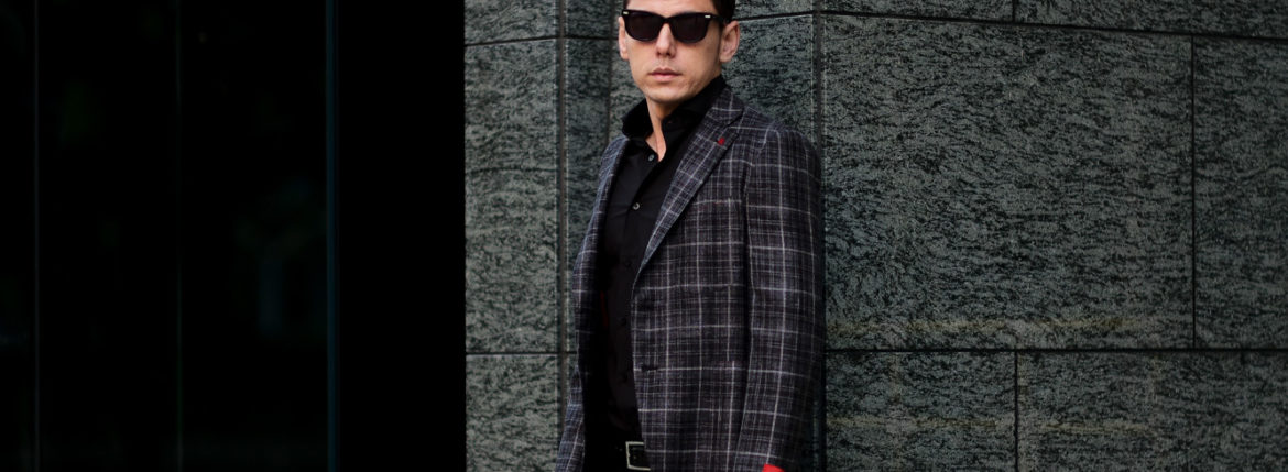 ISAIA (イザイア) POMPEI (ポンペイ) ウールシルクリネン グレンチェック サマー ジャケット BLACK (ブラック・990) Made in italy (イタリア製) 2021 春夏新作 愛知 名古屋 Alto e Diritto altoediritto アルトエデリット