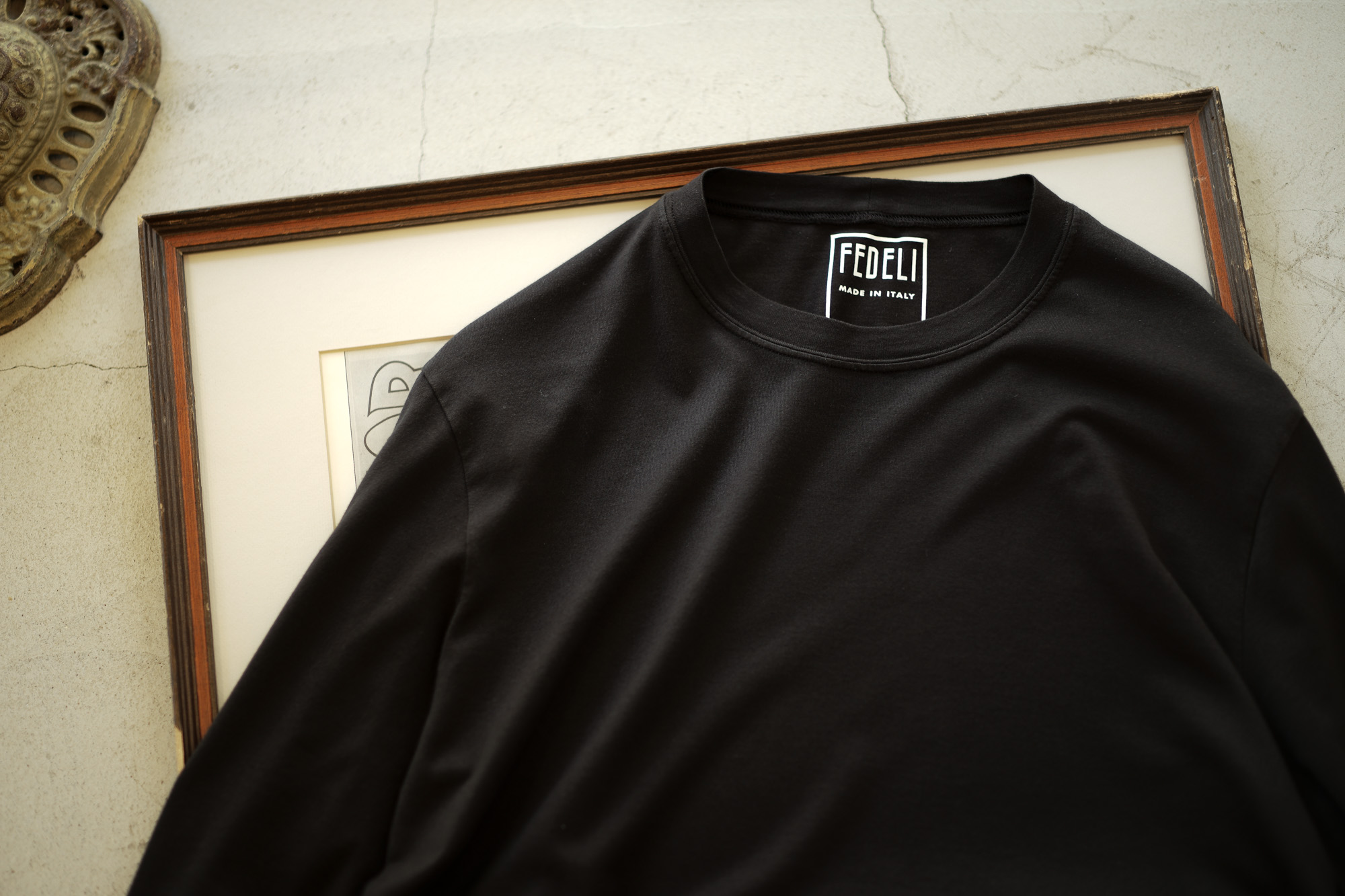 FEDELI (フェデリ) Long Sleeve Crew Neck T-shirt (ロングスリーブ Tシャツ) ギザコットン ロングスリーブ Tシャツ BLACK (ブラック・36) made in italy (イタリア製) 2022 春夏 【ご予約開始】 愛知 名古屋 Alto e Diritto altoediritto アルトエデリット ロンT ロングTシャツ