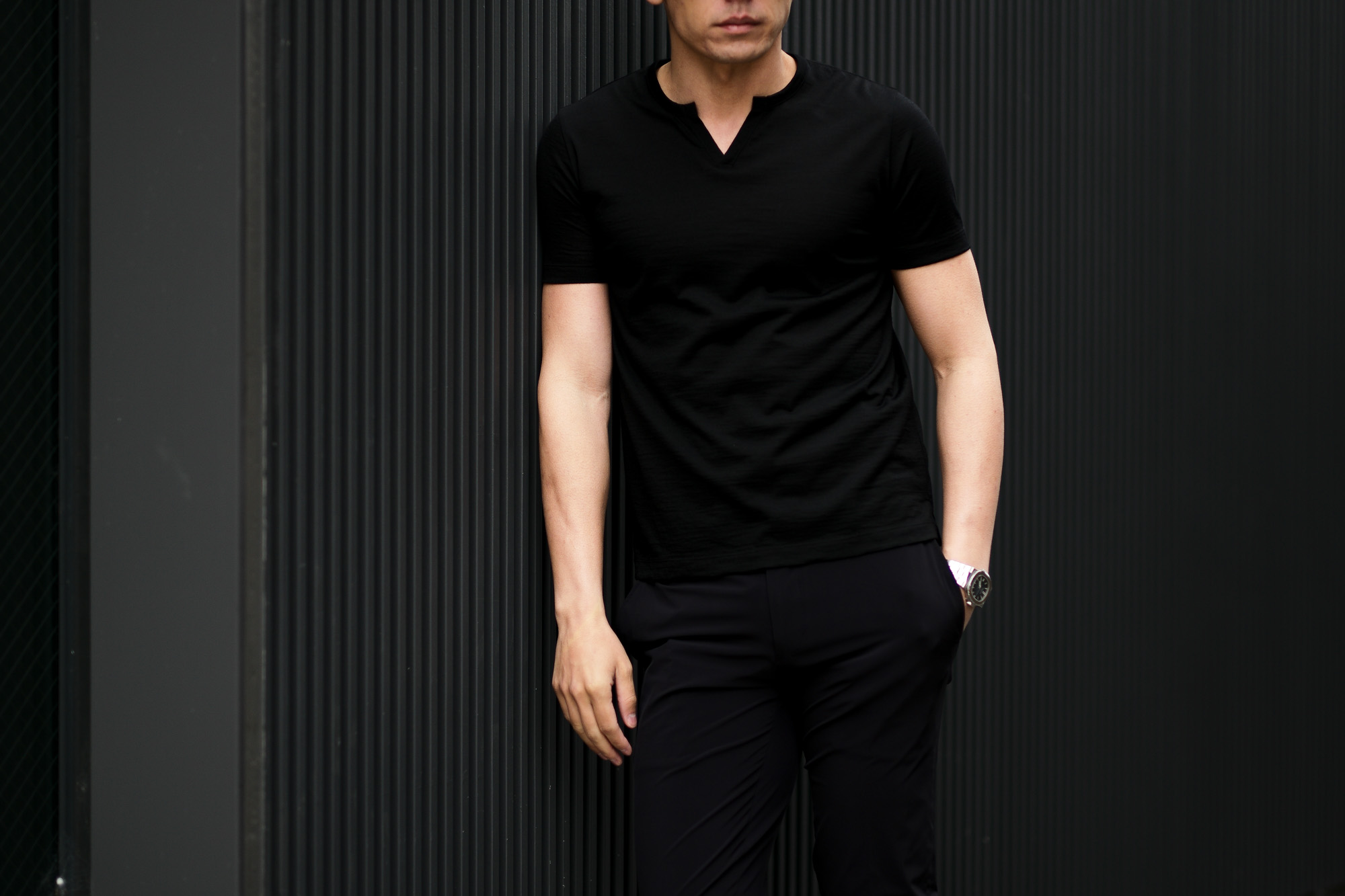 nomiamo (ノミアモ) Key Neck T-shirt 60/1 Super 100’s Wool ウォッシャブルウール キーネックTシャツ BLACK (ブラック) 2021 春夏 【Alto e Diritto別注】【Special限定モデル】愛知 名古屋 Altoediritto アルトエデリット カットソー 半袖Tシャツ