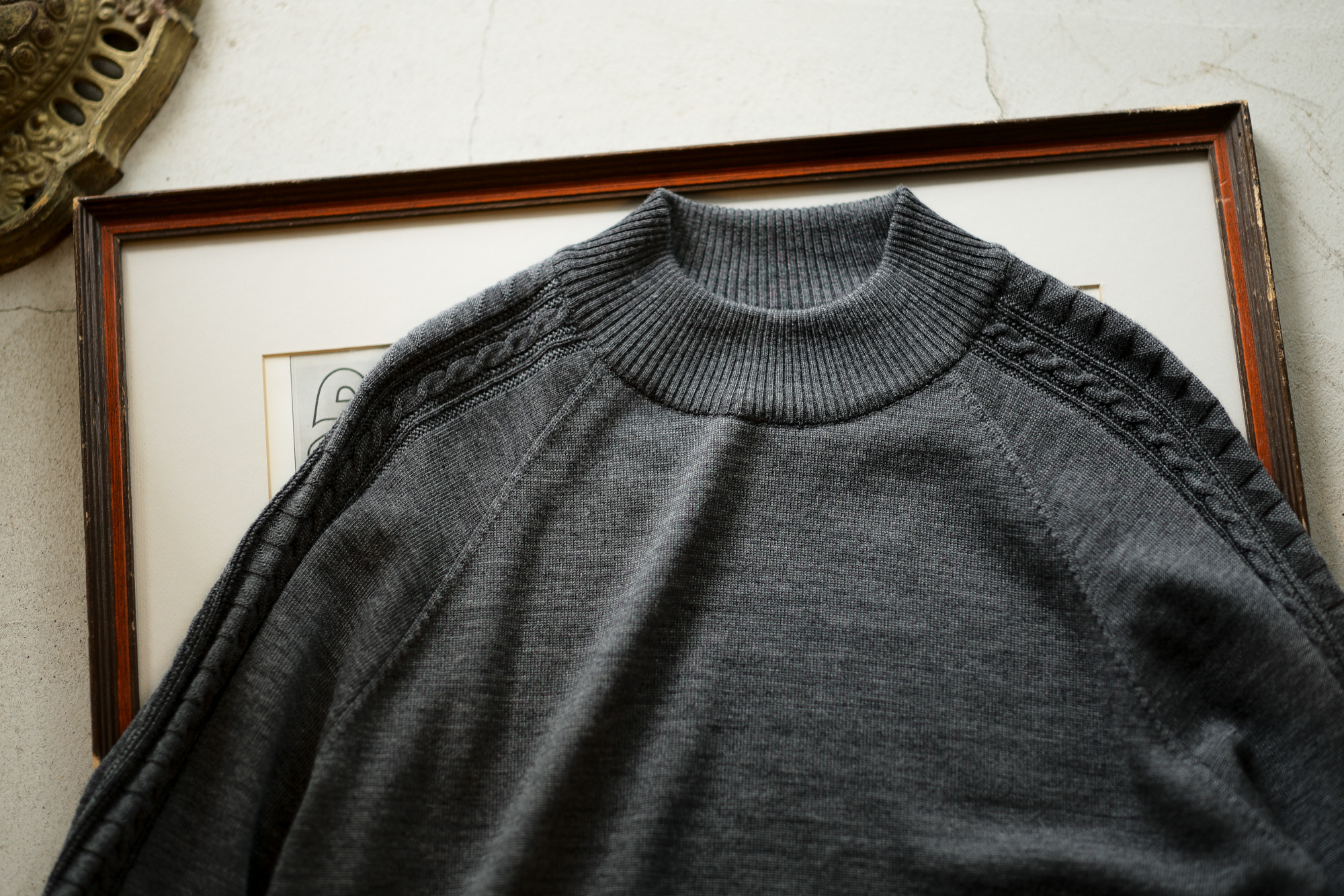 RIVORA SIDE CABLE Mock Neck Pull-Over "GRAY・020" 2021AW RIVORA (リヴォラ) SIDE CABLE Mock Neck Pull-Over (サイドケーブル モックネック プルオーバー) SUPER120s Wool サイドケーブル ウール モックネック セーター MADE IN JAPAN (日本製)  GRAY (グレー・020) 愛知 名古屋 altoediritto アルトエデリット