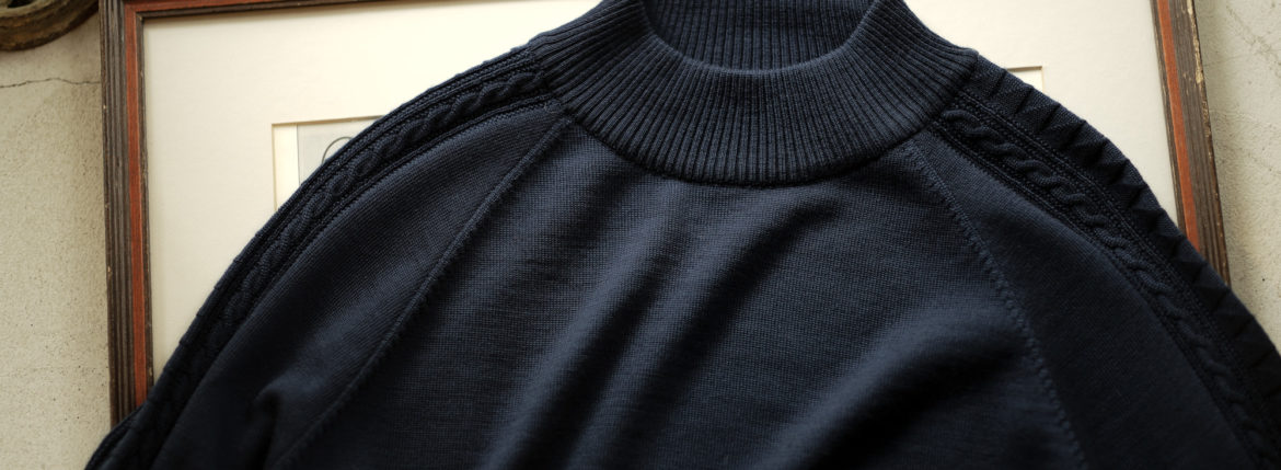 RIVORA SIDE CABLE Mock Neck Pull-Over BLACK 2021Aw 【Alto e Diritto 別注】【Special Model】 RIVORA (リヴォラ) SIDE CABLE Mock Neck Pull-Over (サイドケーブル モックネック プルオーバー) SUPER120s Wool サイドケーブル ウール モックネック セーター MADE IN JAPAN (日本製) BLACK (ブラック・010) 愛知 名古屋 altoediritto アルトエデリット