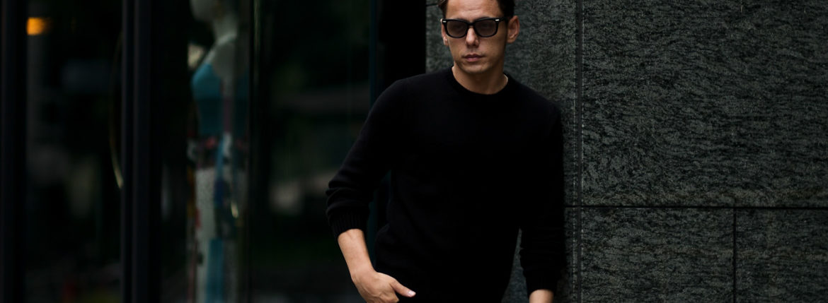 MONARO "Loropiana Baby Cashmere 100%" Crew Neck Sweater BLACK 2021AW MONARO (モナーロ) Baby Cashmere Crew Neck Sweater (ベビーカシミヤ クルーネック セーター) Loropiana (ロロピアーナ) Baby Cashmere 100% 7ゲージ ベビーカシミヤ ニット セーター BLACK (ブラック) MADE IN ITALY 愛知 名古屋 Alto e Diritto altoediritto アルトエデリット スペシャルモデル ミドルゲージ