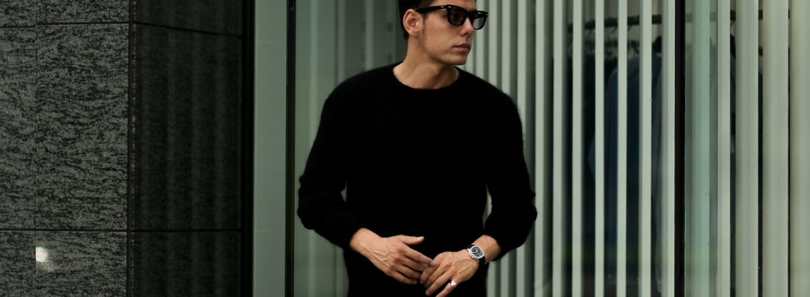 RIVORA (リヴォラ) GENTLE Knit Crew Neck (ジェントル ニット クルーネック) Cashmere Mohair Silk カシミア モヘア シルク ニット クルーネックセーター BLACK (ブラック・010) MADE IN JAPAN (日本製) 2021 秋冬 愛知 名古屋 Alto e Diritto altoediritto アルトエデリット