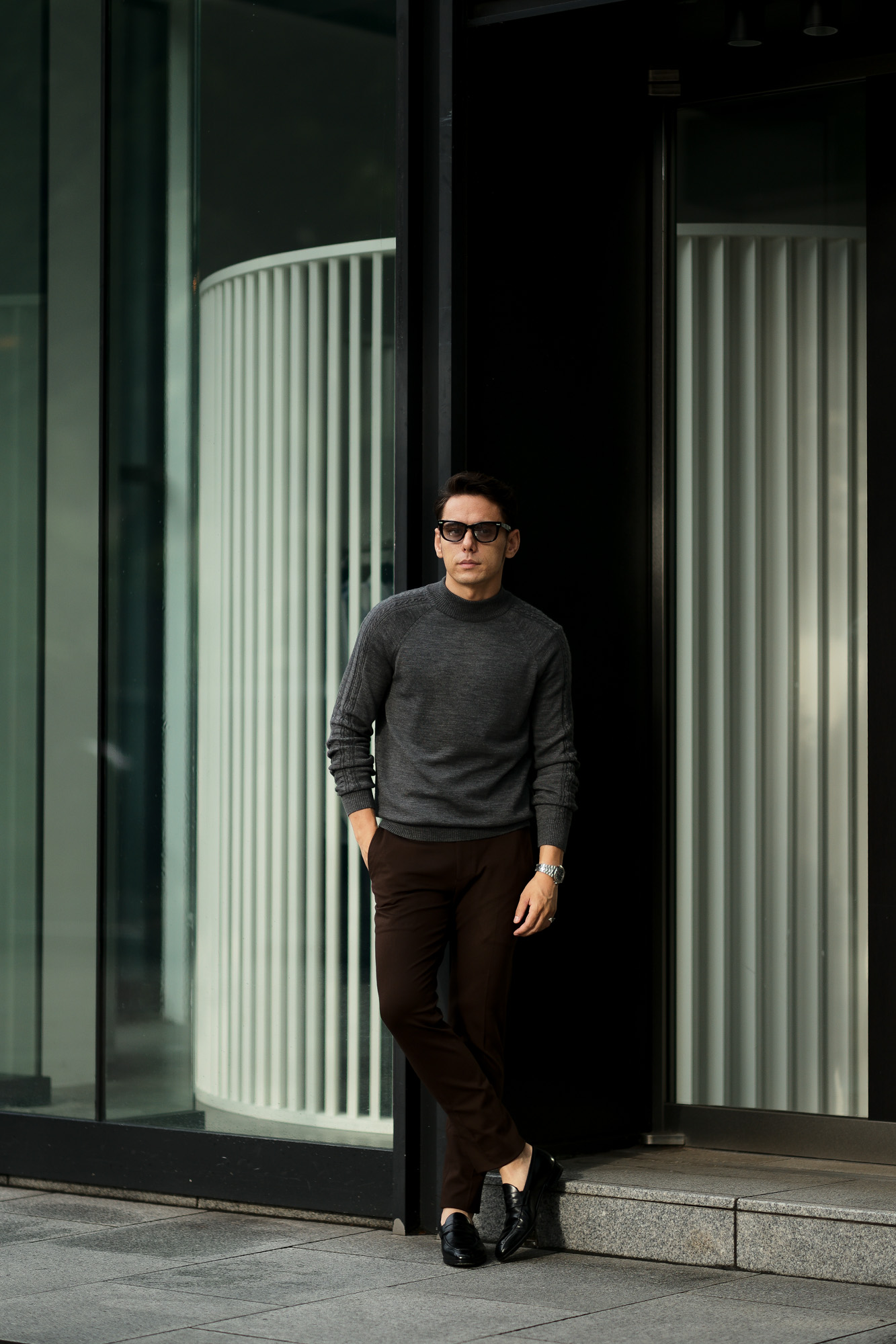 RIVORA (リヴォラ) SIDE CABLE Mock Neck Pull-Over (サイドケーブル モックネック プルオーバー) SUPER120s Wool サイドケーブル ウール モックネック セーター GRAY (グレー・020) MADE IN JAPAN (日本製) 2021 秋冬 【Alto e Diritto 別注】【Special Model】Alto e Diritto altoediritto アルトエデリット