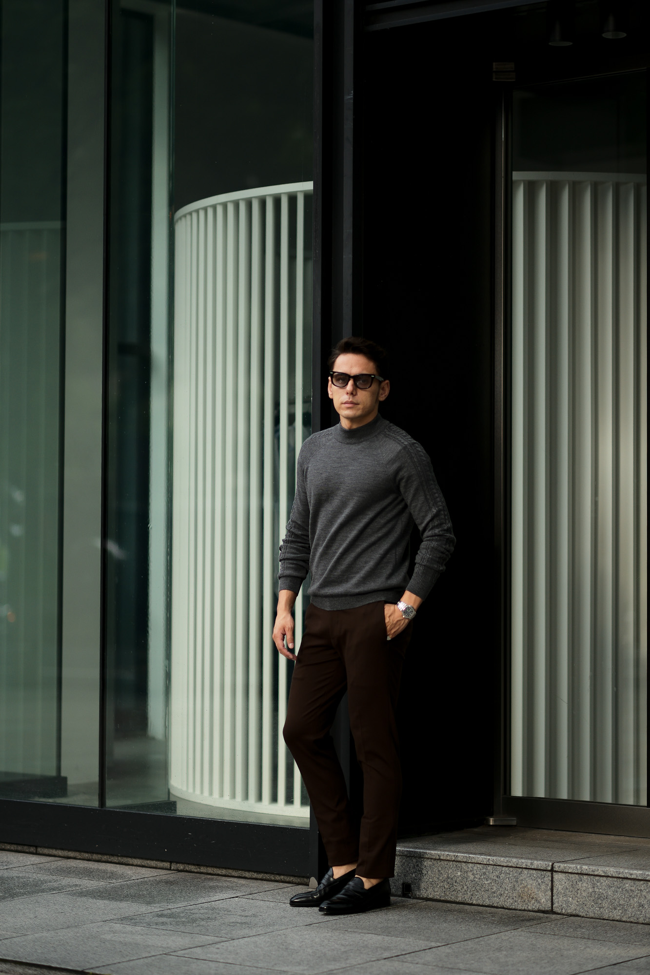 RIVORA (リヴォラ) SIDE CABLE Mock Neck Pull-Over (サイドケーブル モックネック プルオーバー) SUPER120s Wool サイドケーブル ウール モックネック セーター GRAY (グレー・020) MADE IN JAPAN (日本製) 2021 秋冬 【Alto e Diritto 別注】【Special Model】Alto e Diritto altoediritto アルトエデリット