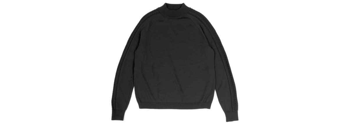 RIVORA (リヴォラ) SIDE CABLE Mock Neck Pull-Over (サイドケーブル モックネック プルオーバー) SUPER120s Wool サイドケーブル ウール モックネック セーター BLACK (ブラック・010) MADE IN JAPAN (日本製) 2021 秋冬 【Alto e Diritto 別注】【Special Model】Alto e Diritto altoediritto アルトエデリット