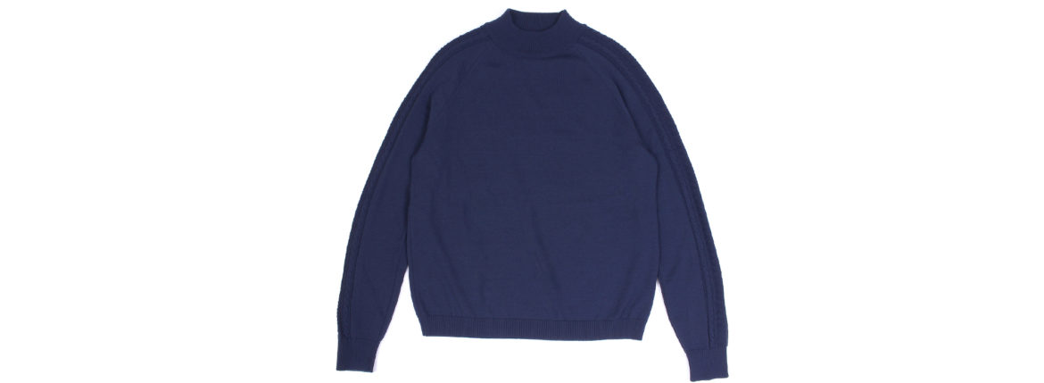 RIVORA (リヴォラ) SIDE CABLE Mock Neck Pull-Over (サイドケーブル モックネック プルオーバー) SUPER120s Wool サイドケーブル ウール モックネック セーター NAVY (ネイビー・040) MADE IN JAPAN (日本製) 2021 秋冬 【Alto e Diritto 別注】【Special Model】Alto e Diritto altoediritto アルトエデリット