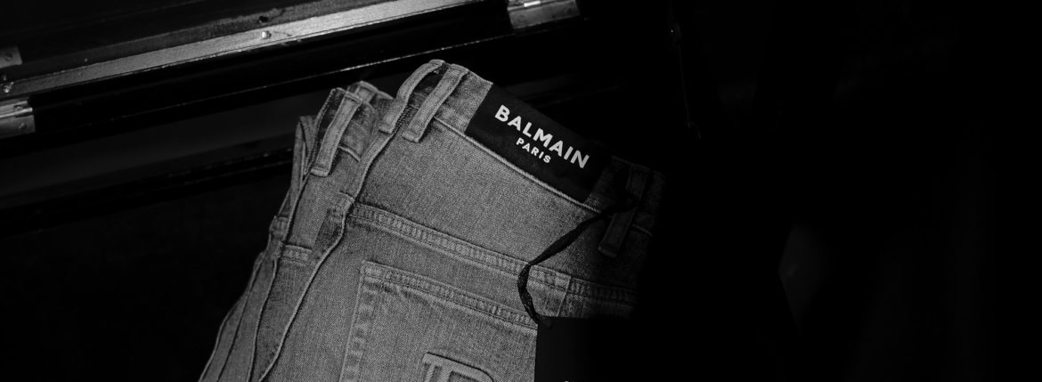 BALMAIN バルマン WH1MF000 146D フェードブラック コットン スリムカット ジーンズ エンボスロゴ 108,900円 WH1MF000 145D ブルーコットン エンボスロゴ ブルーデニム 愛知　名古屋 Alto e Diritto altoediritto アルトエデリット ブラックデニム ブラックジーンズ グレーデニム バルマンブラック