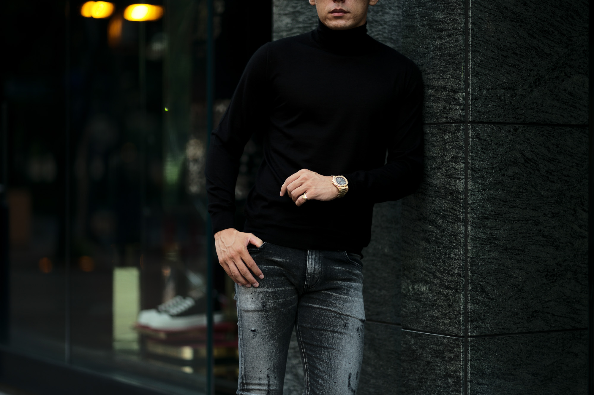 FEDELI (フェデリ) Silk Cashmere Turtle Neck Sweater シルクカシミア タートルネック セーター BLACK (ブラック・9) made in italy (イタリア製) 2021 秋冬新作 愛知 名古屋 Alto e Diritto altoediritto アルトエデリット シルカシニット