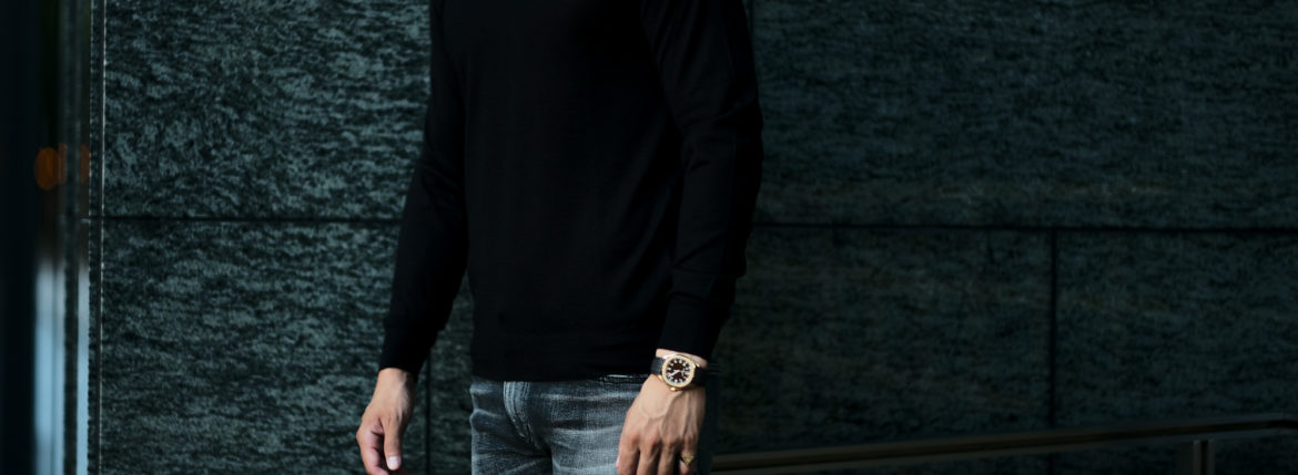 FEDELI (フェデリ) Silk Cashmere V Neck Sweater シルクカシミア Vネック セーター BLACK (ブラック・9) made in italy (イタリア製) 2021 秋冬新作 【入荷しました】【フリー分発売開始】Alto e Diritto altoediritto アルトエデリット 愛知 名古屋 シルカシ Vネックニット