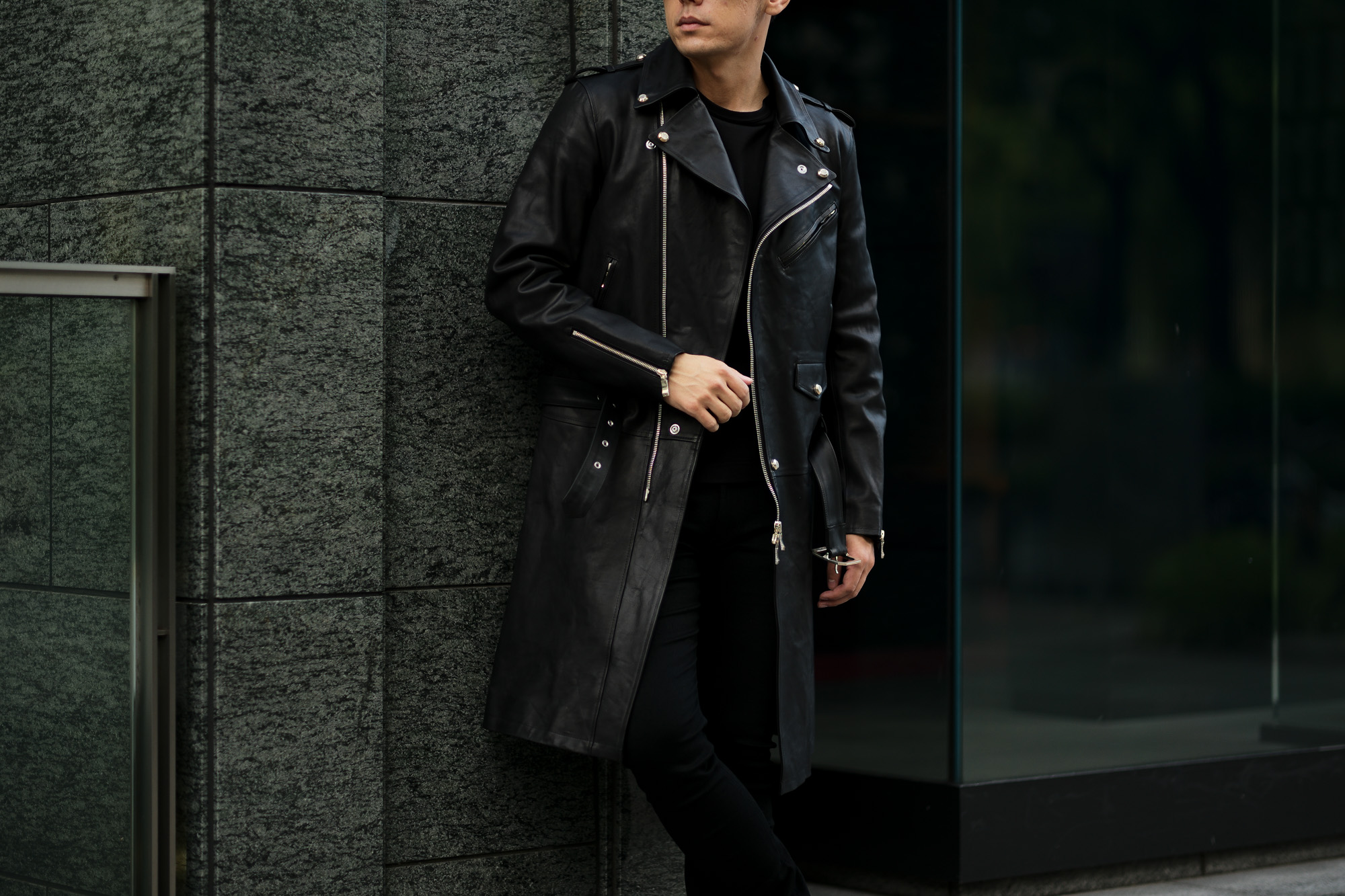 ISAMU KATAYAMA BACKLASH The Line (イサムカタヤマ バックラッシュ ザ・ライン) GUIDI CALF DOUBLE RIDERS COAT No.T-234AL (グイディ カーフ ダブルライダースコート) 925 STERLING SILVER (925 スターリングシルバー) レザー ダブルライダース コート BLACK (ブラック) MADE IN JAPAN (日本製) 2021 愛知 名古屋 Alto e Diritto altoediritto アルトエデリット レザーコート