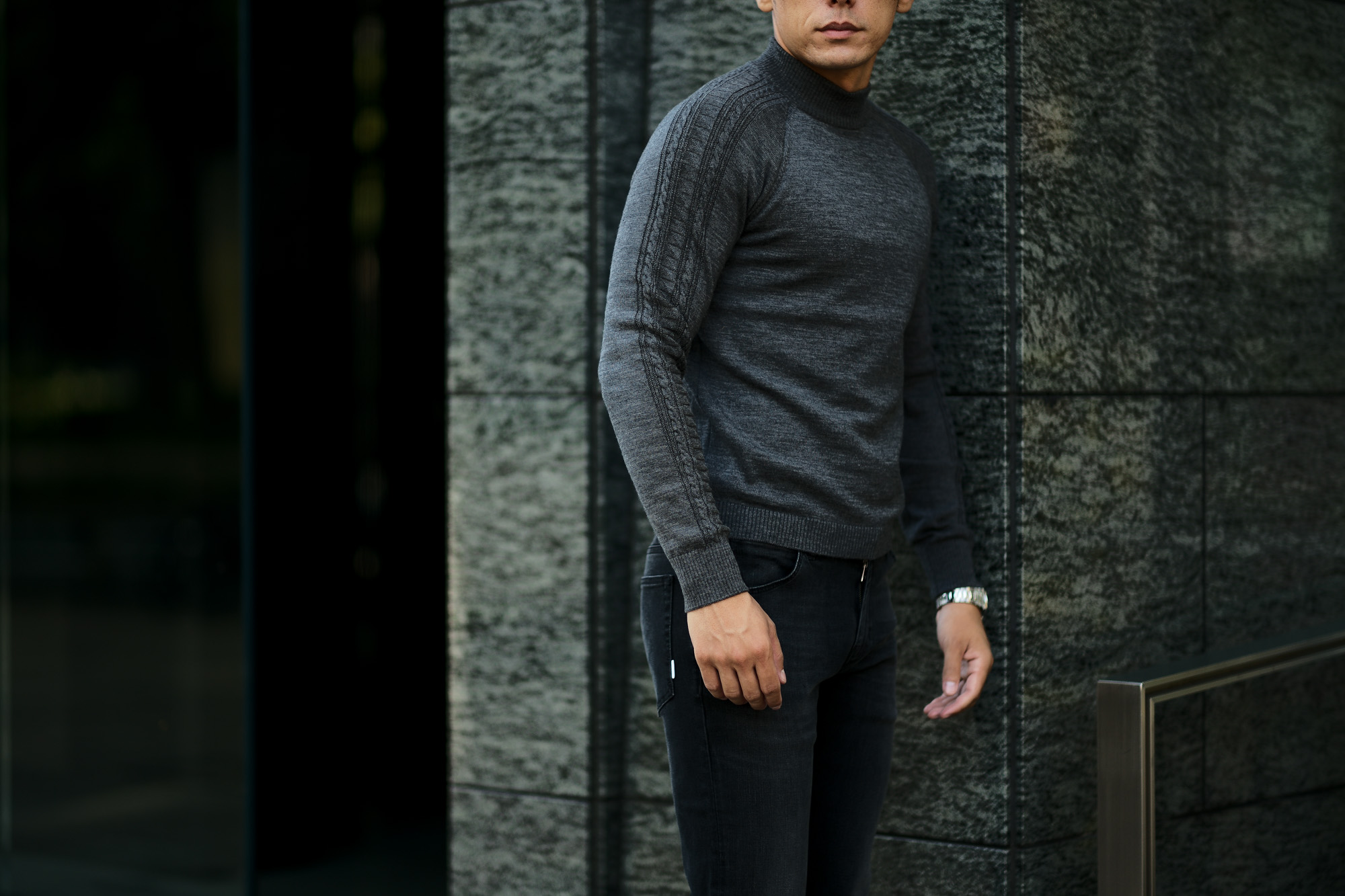 RIVORA (リヴォラ) SIDE CABLE Mock Neck Pull-Over (サイドケーブル モックネック プルオーバー) SUPER120s Wool サイドケーブル ウール モックネック セーター GRAY (グレー・020) MADE IN JAPAN (日本製) 2021 秋冬 【Alto e Diritto 別注】【Special Model】Alto e Diritto altoediritto アルトエデリット