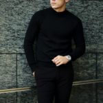 RIVORA (リヴォラ) SIDE CABLE Mock Neck Pull-Over (サイドケーブル モックネック プルオーバー) SUPER120s Wool サイドケーブル ウール モックネック セーター BLACK (ブラック・010) MADE IN JAPAN (日本製) 2021 秋冬新作 【Alto e Diritto 別注】【Special Model】のイメージ