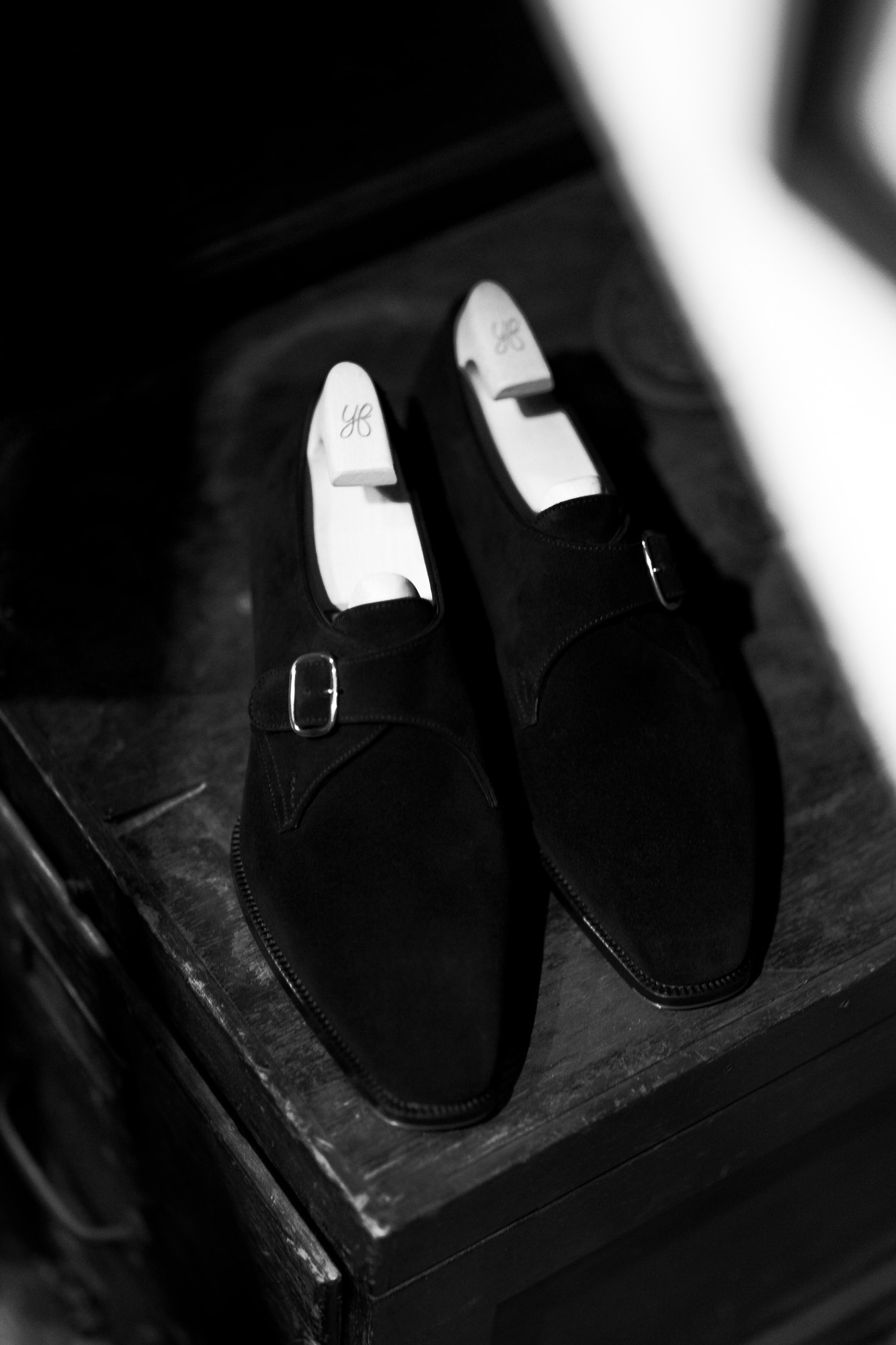 Yohei Fukuda "MTO" Single Monk Strap Shoes Black Suede 2021 ヨウヘイフクダ シングルモンク ストラップシューズ ブラックスエード ドレスシューズ 愛知 名古屋 Alto e Diritto altoediritto アルトエデリット Chisel Toe Half Rubber Rubber Heel