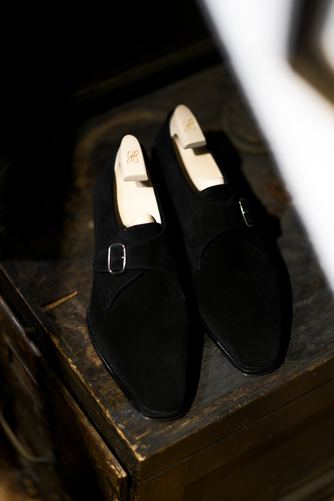 Yohei Fukuda "MTO" Single Monk Strap Shoes Black Suede 2021 ヨウヘイフクダ シングルモンク ストラップシューズ ブラックスエード ドレスシューズ 愛知 名古屋 Alto e Diritto altoediritto アルトエデリット Chisel Toe Half Rubber Rubber Heel