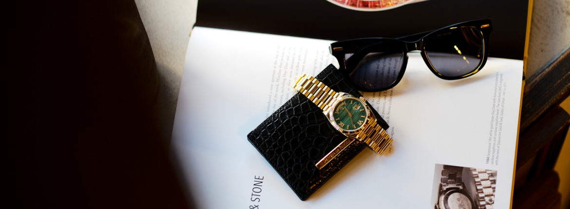 Georges de Patricia "Cloud Crocodile 18K GOLD" × ROLEX DAY-DATE "128238" Malachite Dial × FIXER "BLACK PANTHER 18K GOLD BLACK SMOKE" ジョルジュドパトリシア クラウドクロコダイル 18Kゴールド ロレックス デイデイト 金無垢 マラカイトダイヤル マラカイト 孔雀石 ブラックパンサー ツヤ有 サングラス 眼鏡 ブラックスモーク 愛知 名古屋 Alto e Diritto altoediritto アルトエデリット ウォッチ コーディネート