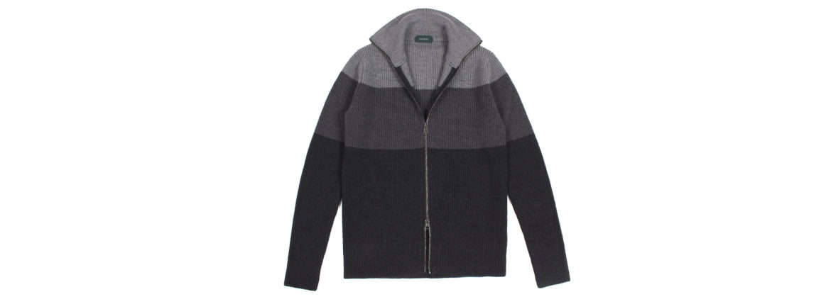 ZANONE (ザノーネ) Color Block Knit Zip Up Jacket (カラーブロック ニット ジップアップ ジャケット) VIRGIN WOOL 100% 7ゲージ ウールリブニット ジャケット BLACK (ブラック/グレー・Z3230) MADE IN ITALY(イタリア製) 2021 秋冬新作 愛知 名古屋 Alto e Diritto altoediritto アルトエデリット