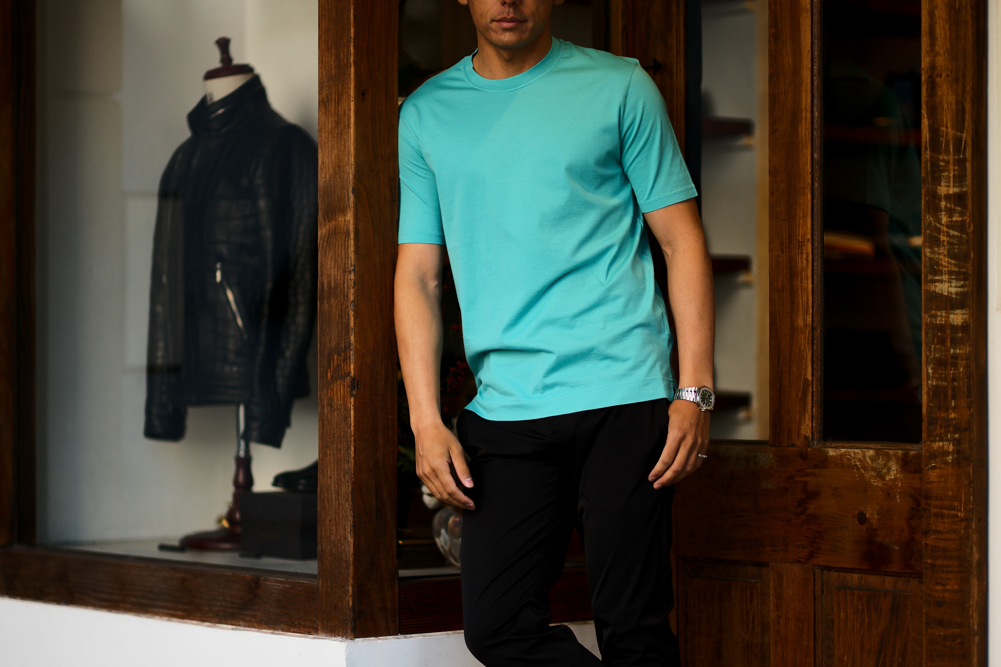 FEDELI(フェデリ) Crew Neck T-shirt (クルーネック Tシャツ) ギザコットン Tシャツ BLUE (ブルー・121) made in italy (イタリア製) 2022 春夏 【Special Color】愛知 名古屋 Alto e Diritto altoediritto アルトエデリット ブルー